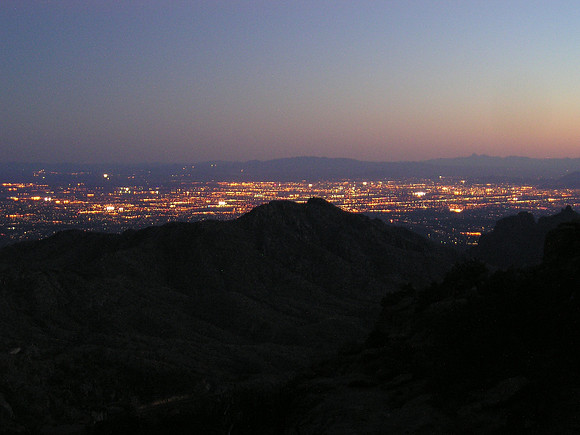 Tucson city lights from near the top of the Santa Catalina Mountains